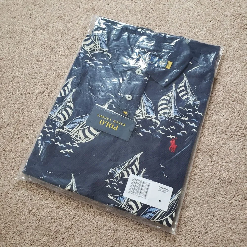 NWT Polo Ralph Lauren Newport Sailboats Size Medium Classic Fit Mens Navy Polo